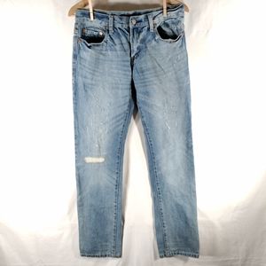 Aeropostale Slim Straight Jeans Mens Sz 30x32 Mid Rise Distressed Med Blue Wash